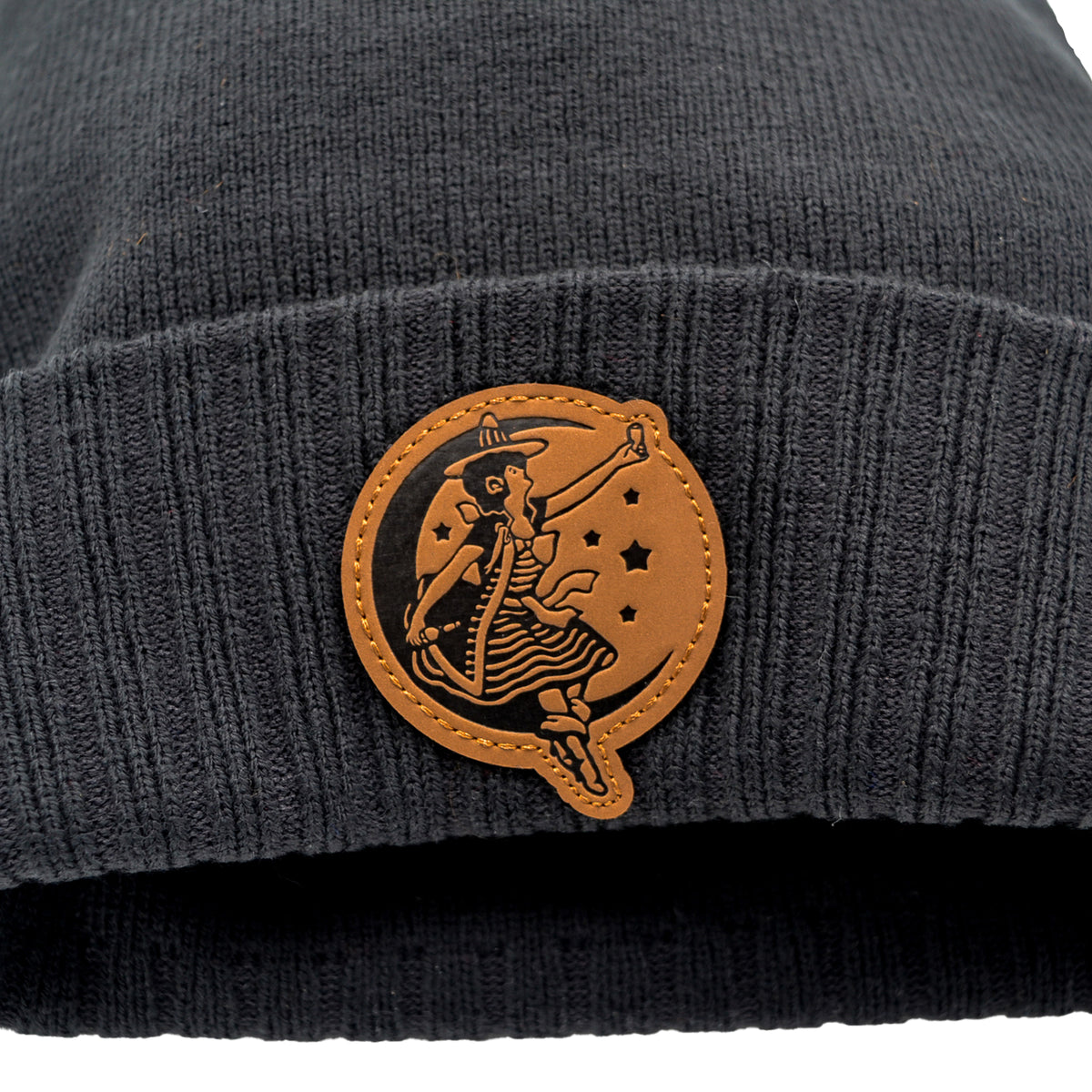 Girl in the Moon Leather Patch Beanie