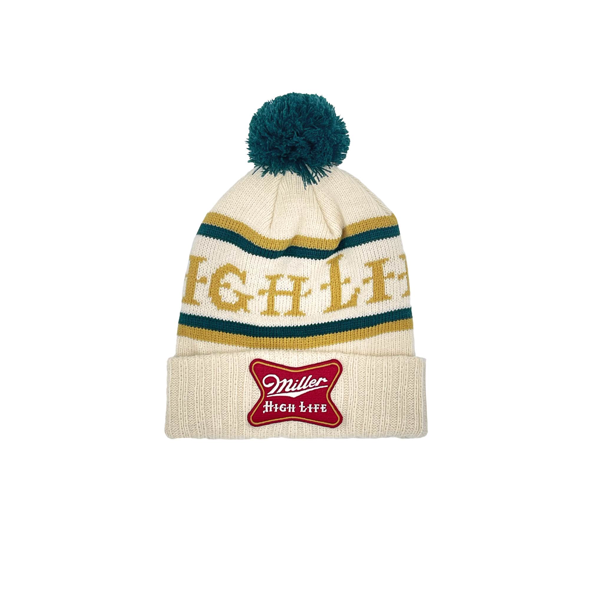 HIGH LIFE GREEN & GOLD POM BEANIE