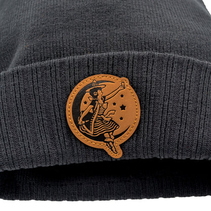 Girl in the Moon Leather Patch Beanie