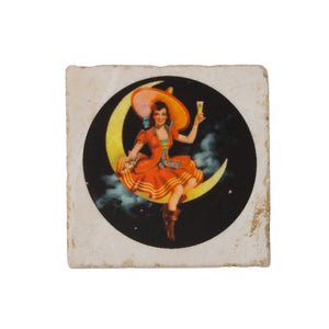 VINTAGE GIRL IN THE MOON MARBLE COASTER